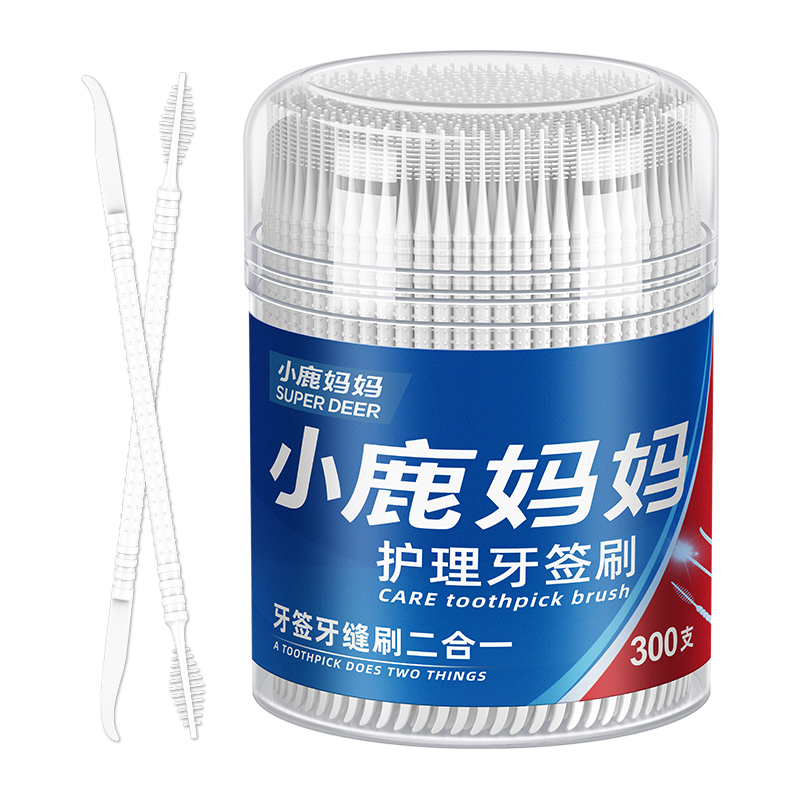 小(xiǎo)鹿媽媽牙簽刷300支桶裝(zhuang)（彎刀(dāo)棒子(zi)）